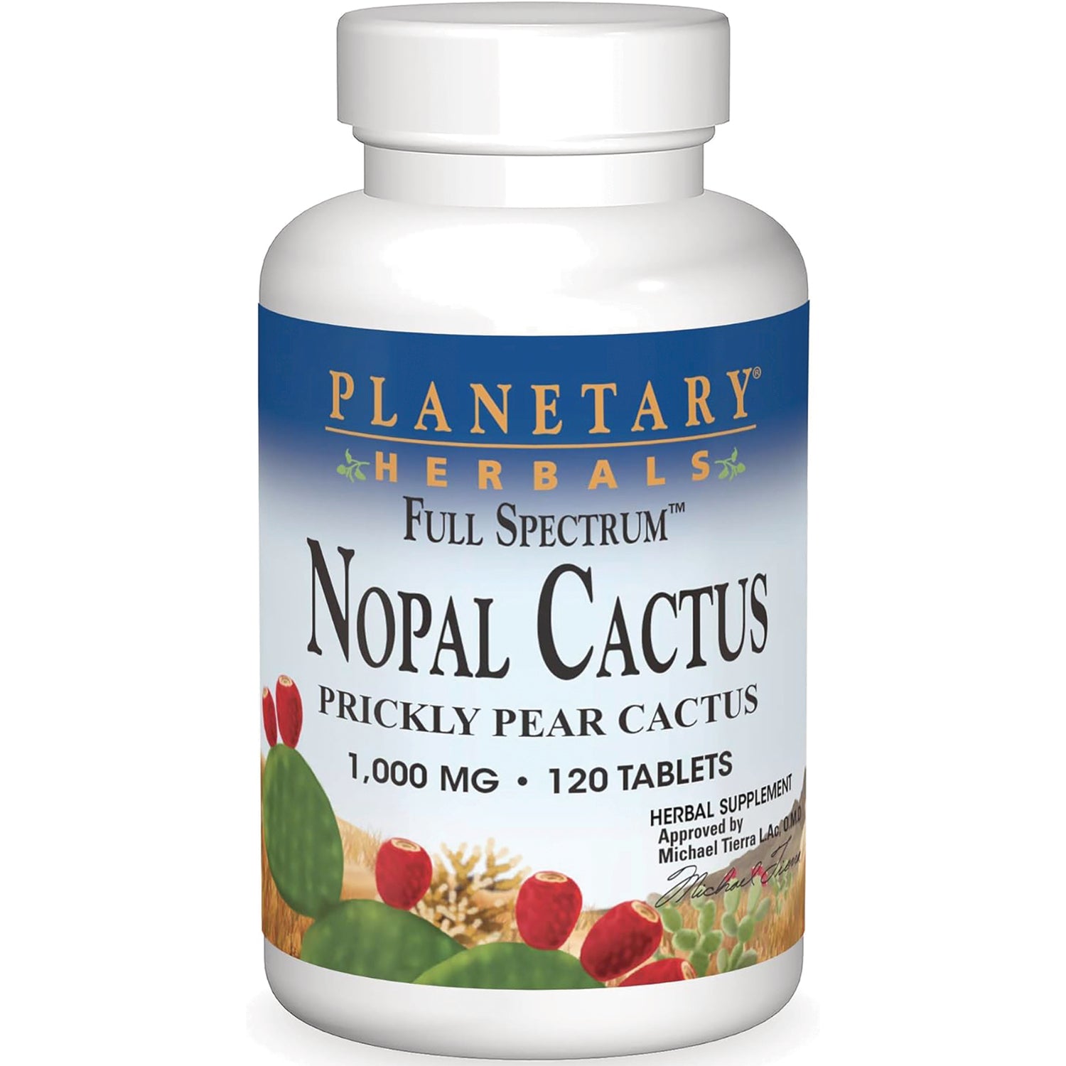 PF227 | Planetary Herbals Nopal Cactus Prickly Pear Cactus supplement bottle, 1,000 mg, 120 tablets