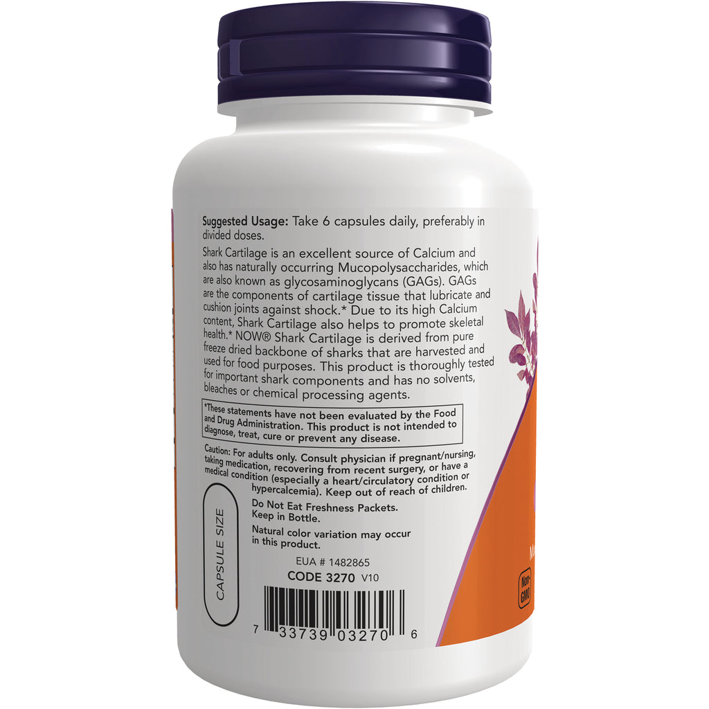 White supplement bottle back label showing Suggested Usage Take 6 capsules daily, ingredients, barcode and capsule size icon - Thumbnail