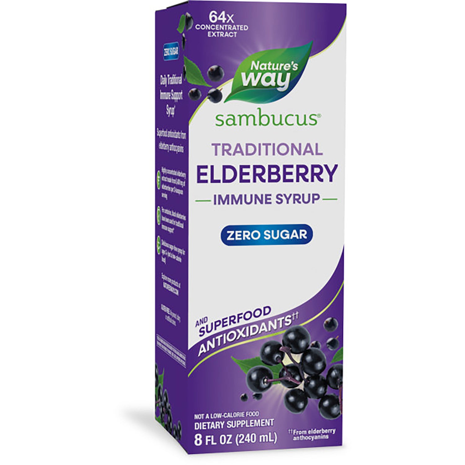 NW664 | Nature's Way Sambucus zero sugar traditional immune syrup elderberry box 8 fl oz plant powered