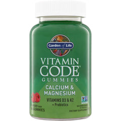 GLF378 | Garden of Life Vitamin Code Gummies Calcium & Magnesium, vitamins D3 & K2 + probiotics, raspberry