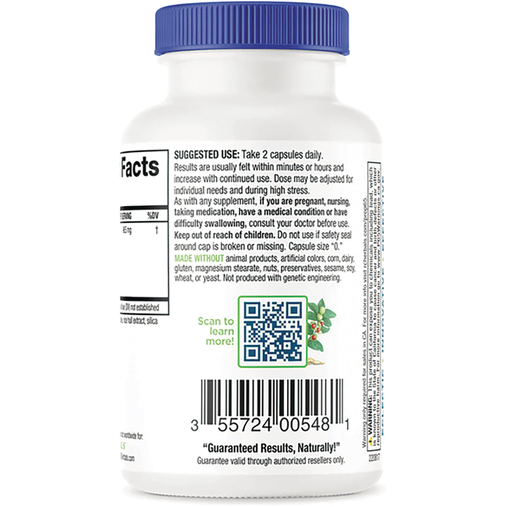 PH066 | Back of white supplement bottle with blue cap showing suggested use text, QR code, and barcode - Thumbnail