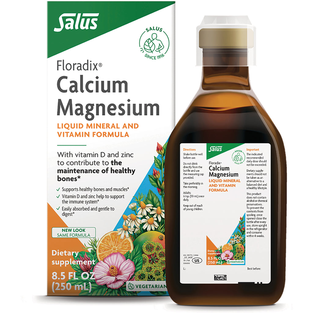 FDX006 | Floradix Calcium Magnesium liquid mineral and vitamin formula bottle and box, 8.5 fl oz - Thumbnail