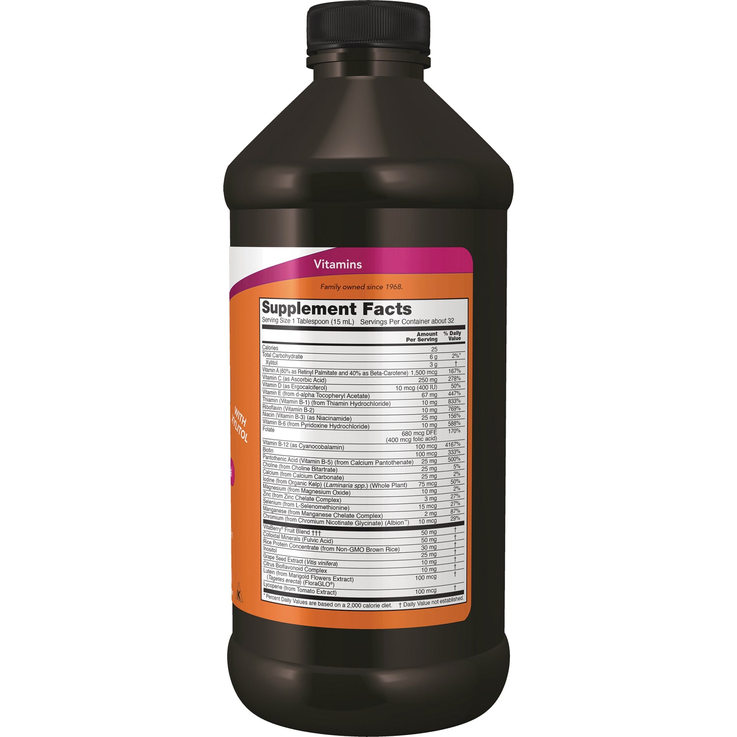 NWF251 | Back label of brown supplement bottle showing Supplement Facts panel and ingredients