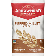 AHM027 | Arrowhead Mills Puffed Millet Cereal bag, Non-GMO Project Verified, no added sugar or salt, 6 oz