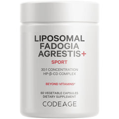 CDG057 | white supplement jar labeled LIPOSOMAL FADOGIA AGRESTIS+ SPORT, 60 vegetable capsules, CODEAGE