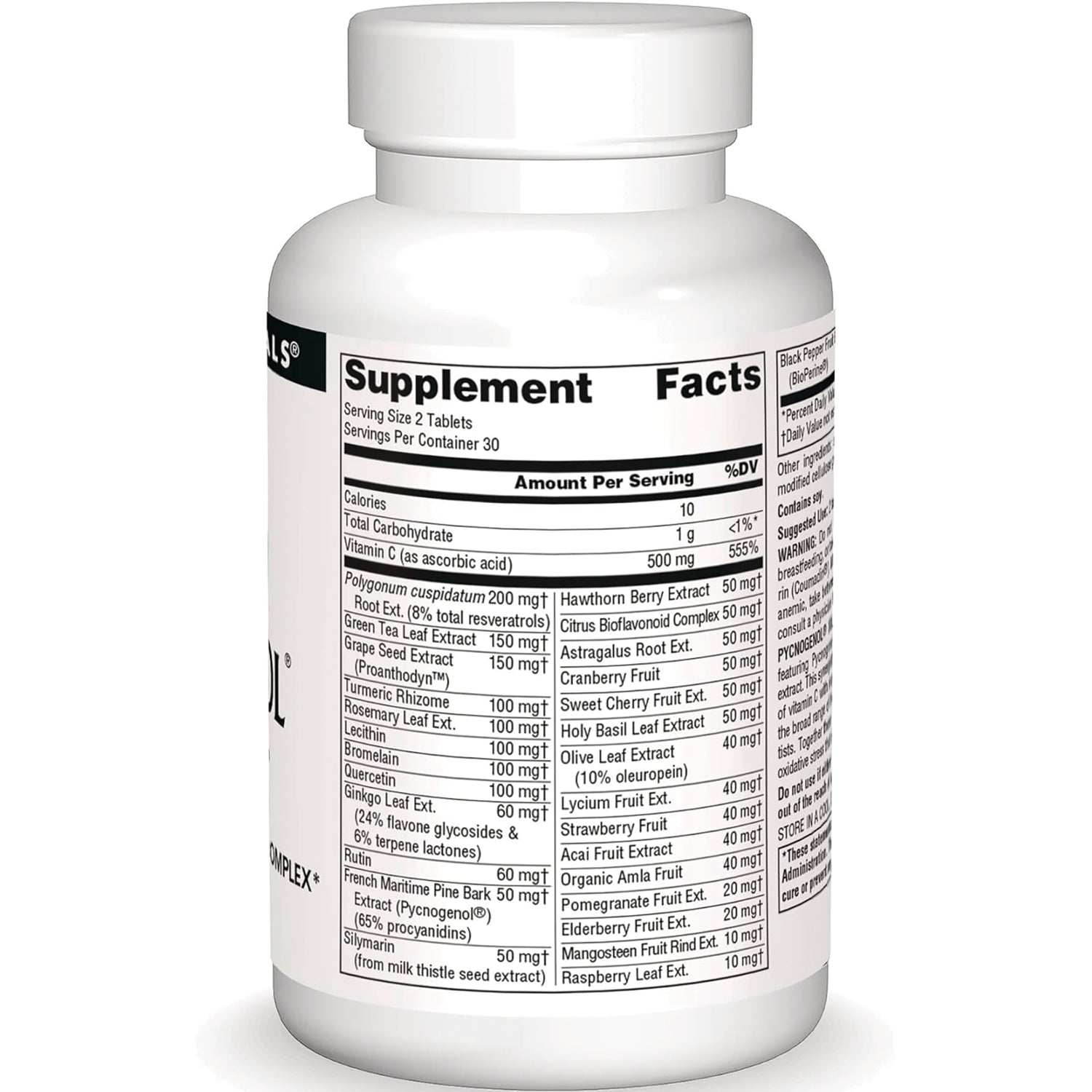 SN682 | Supplement bottle back label with Supplement Facts panel, serving size 2 tablets, 30 servings