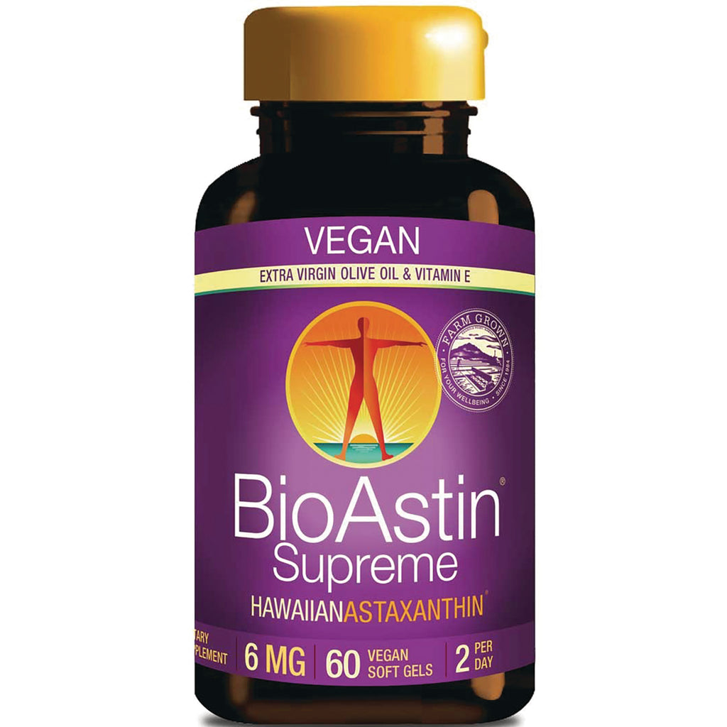 NUT002 | BioAstin Supreme Hawaiian astaxanthin vegan softgel bottle labeled 6 mg 60 vegan soft gels - Thumbnail