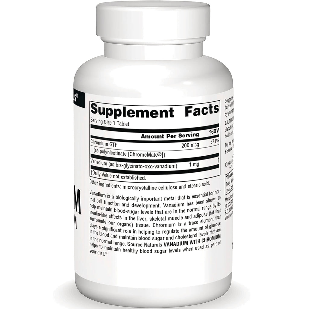SN665 | Back label with Supplement Facts panel (Chromium GTF 200 mcg, Vanadium 1 mg) and other ingredients - Thumbnail