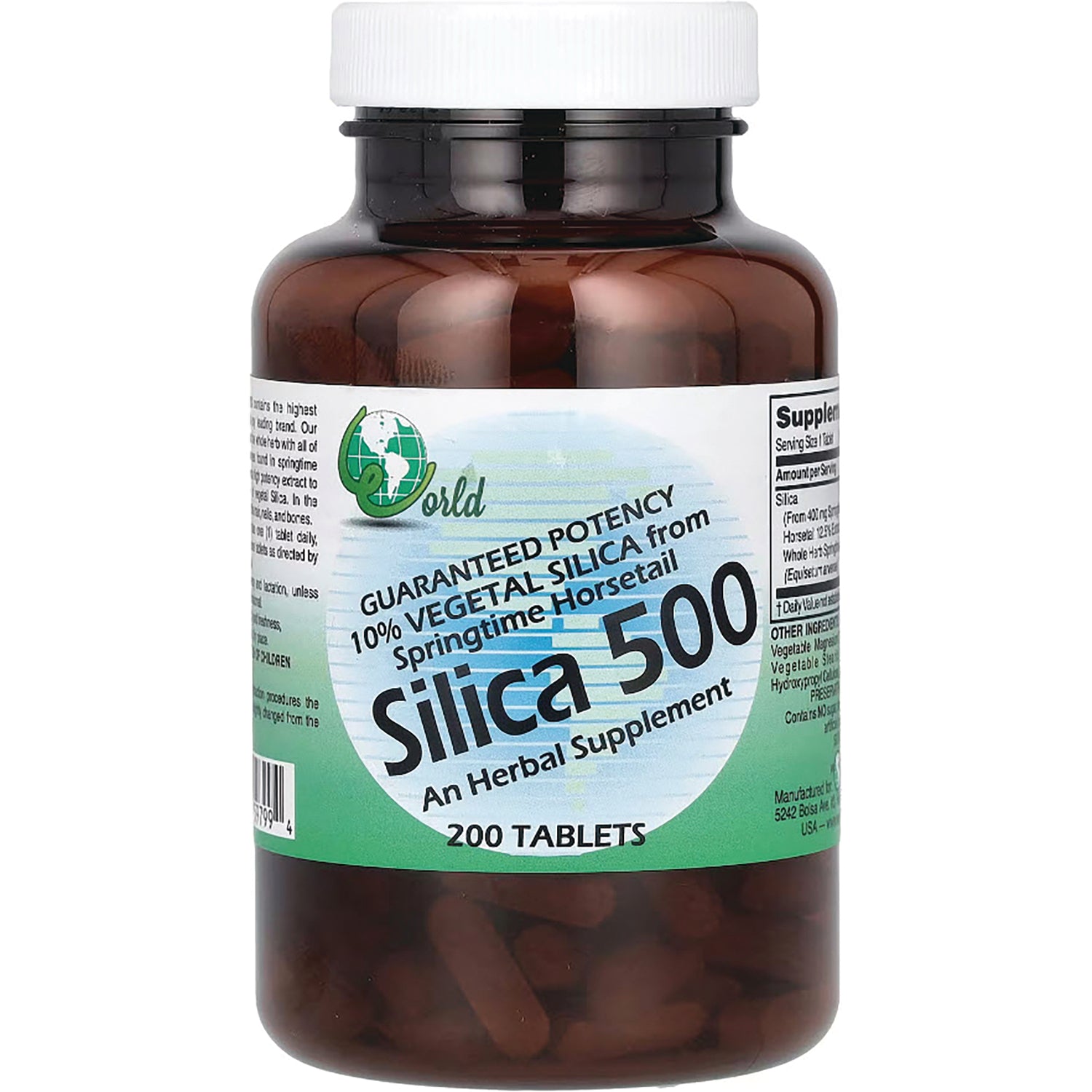WOG013 | Silica 500 herbal supplement bottle, 200 tablets