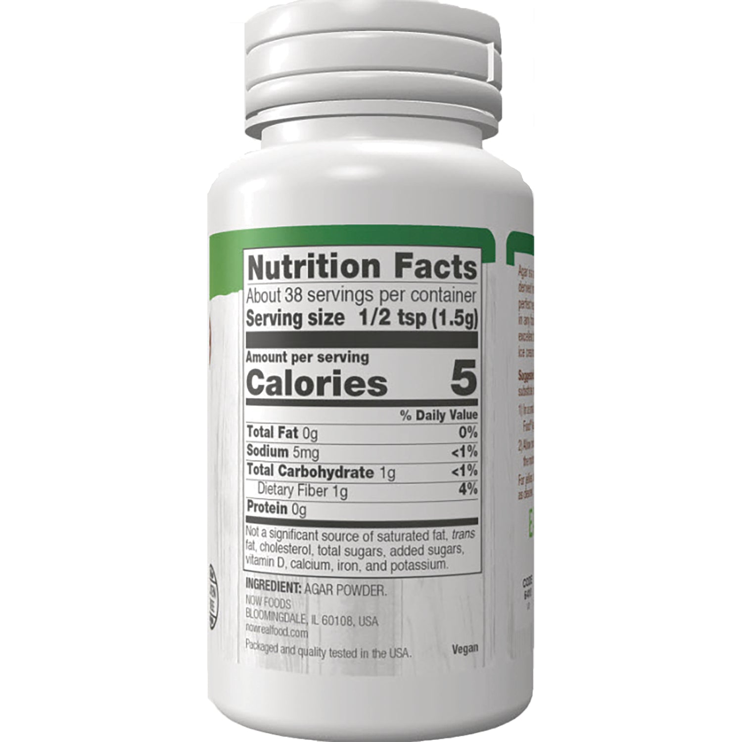 NWF1223 | Back of white supplement bottle showing Nutrition Facts label and ingredient AGAR POWDER