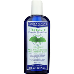 ECD002 | blue 8 fl oz bottle of ECODENT Ultimate Essential MouthCare DailyRinse Clean Mint alcohol free mouth rinse