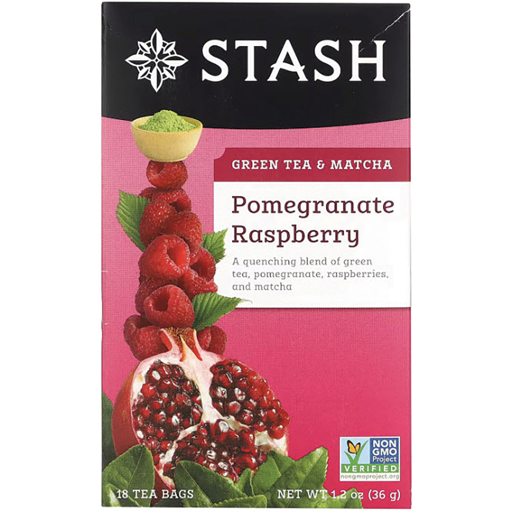 STH002 | Stash Green Tea & Matcha Pomegranate Raspberry tea, 18 tea bags, box front - Thumbnail