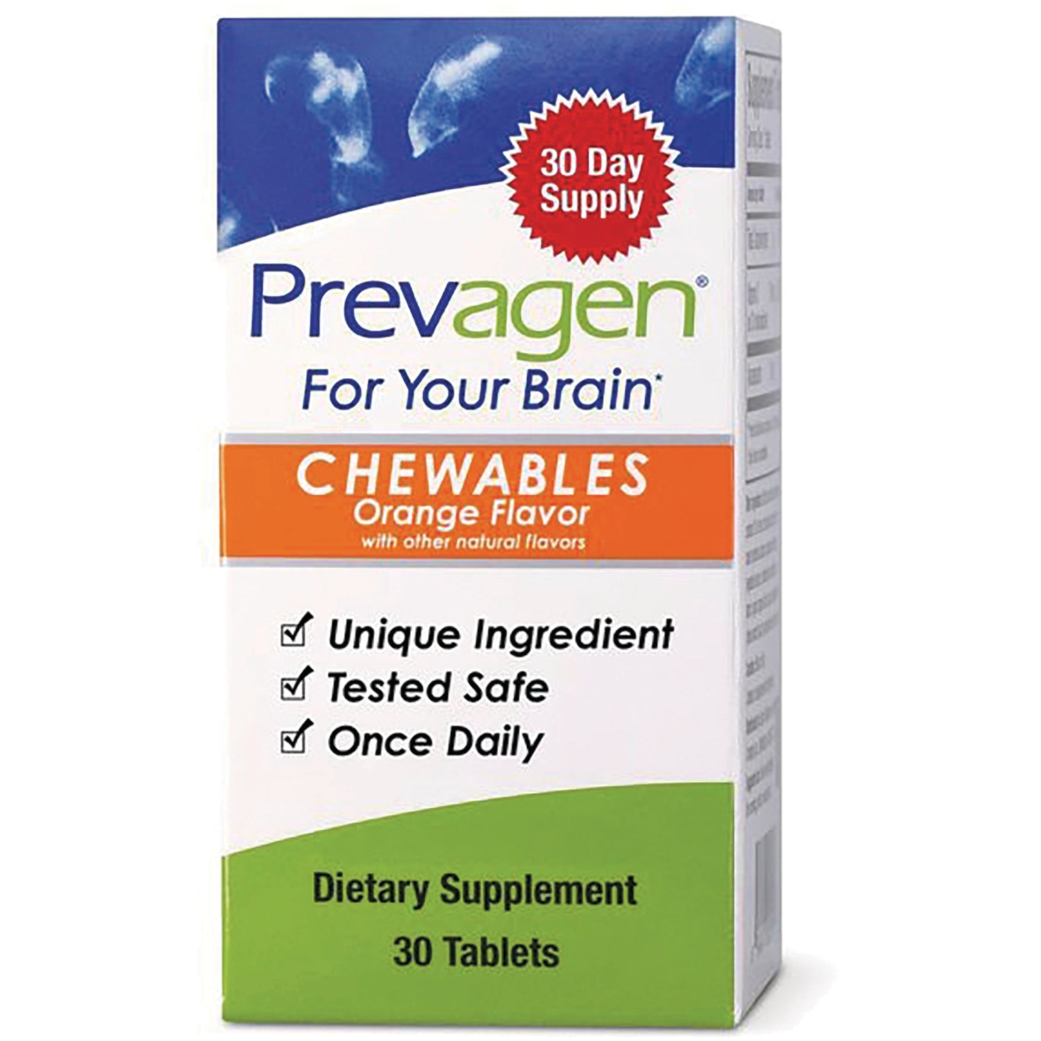 QB010 | Prevagen chewables orange flavor 30 tablets dietary supplement front packaging