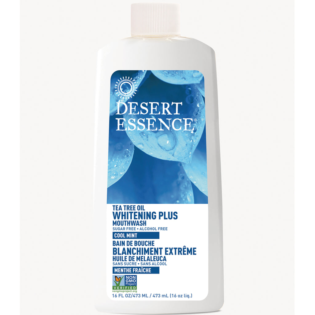 DST124 | Desert Essence Tea Tree Oil Whitening Plus mouthwash, cool mint, 16 fl oz front - Thumbnail