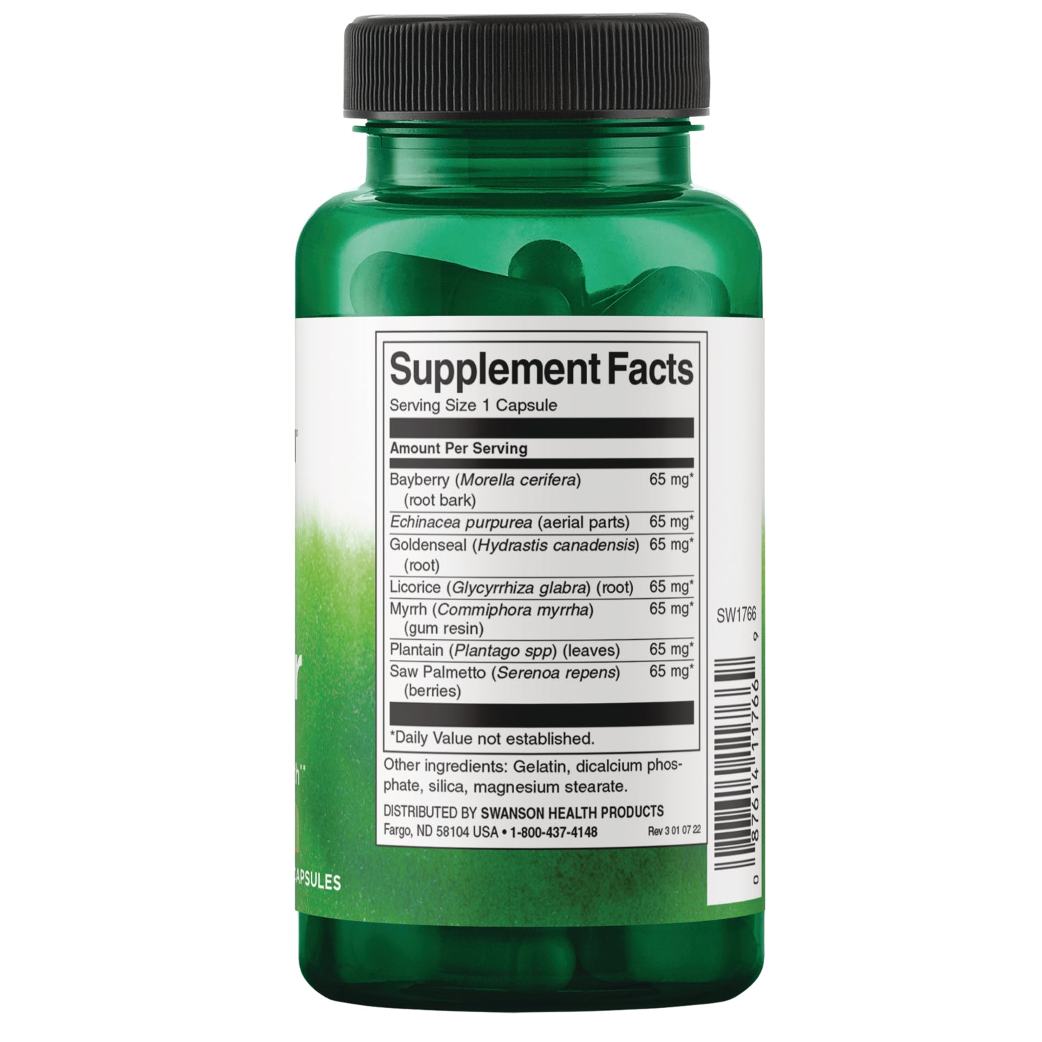 SW1766 | Back label with Supplement Facts panel and ingredients list