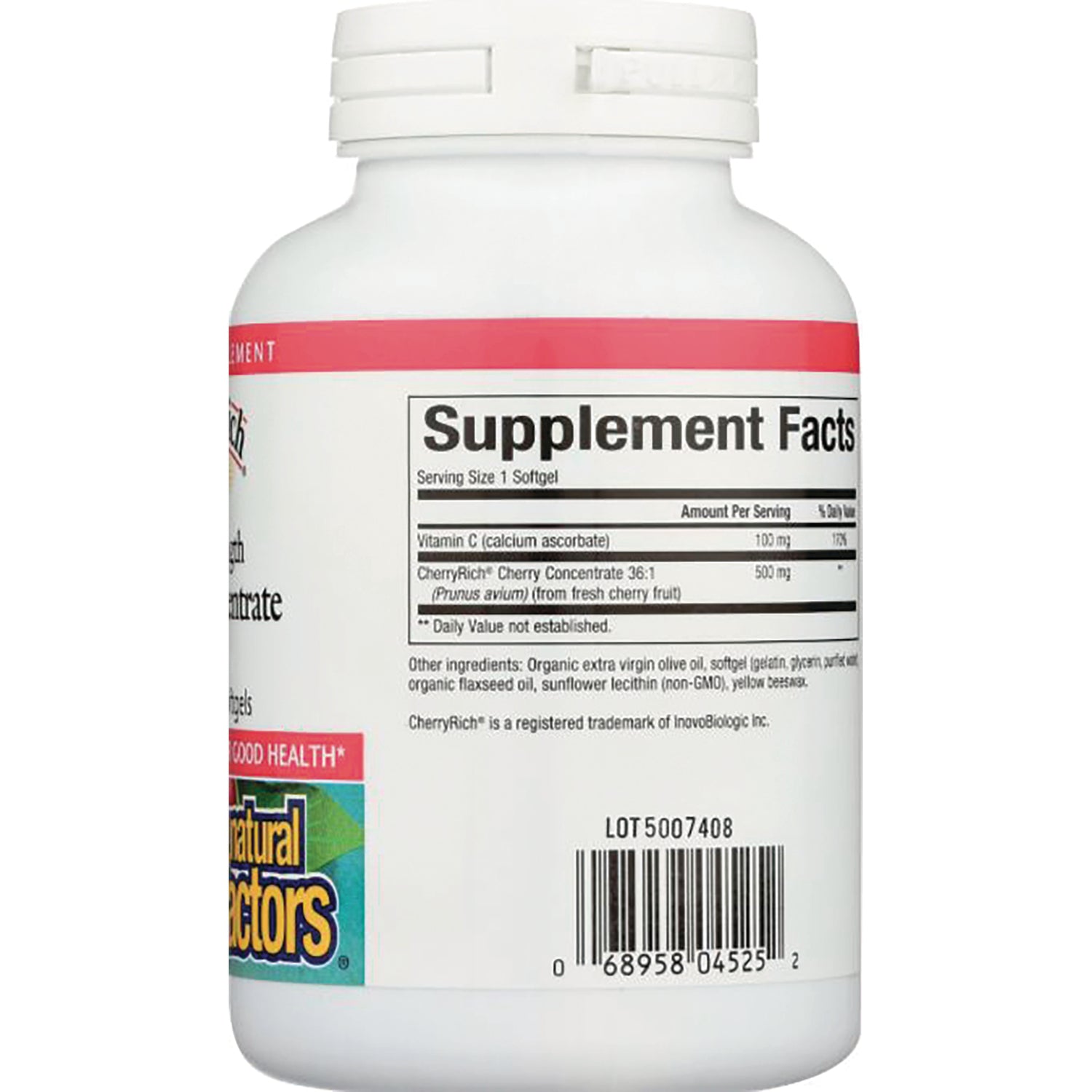 NFC134 | back of white supplement bottle showing Supplement Facts panel, ingredient text and barcode