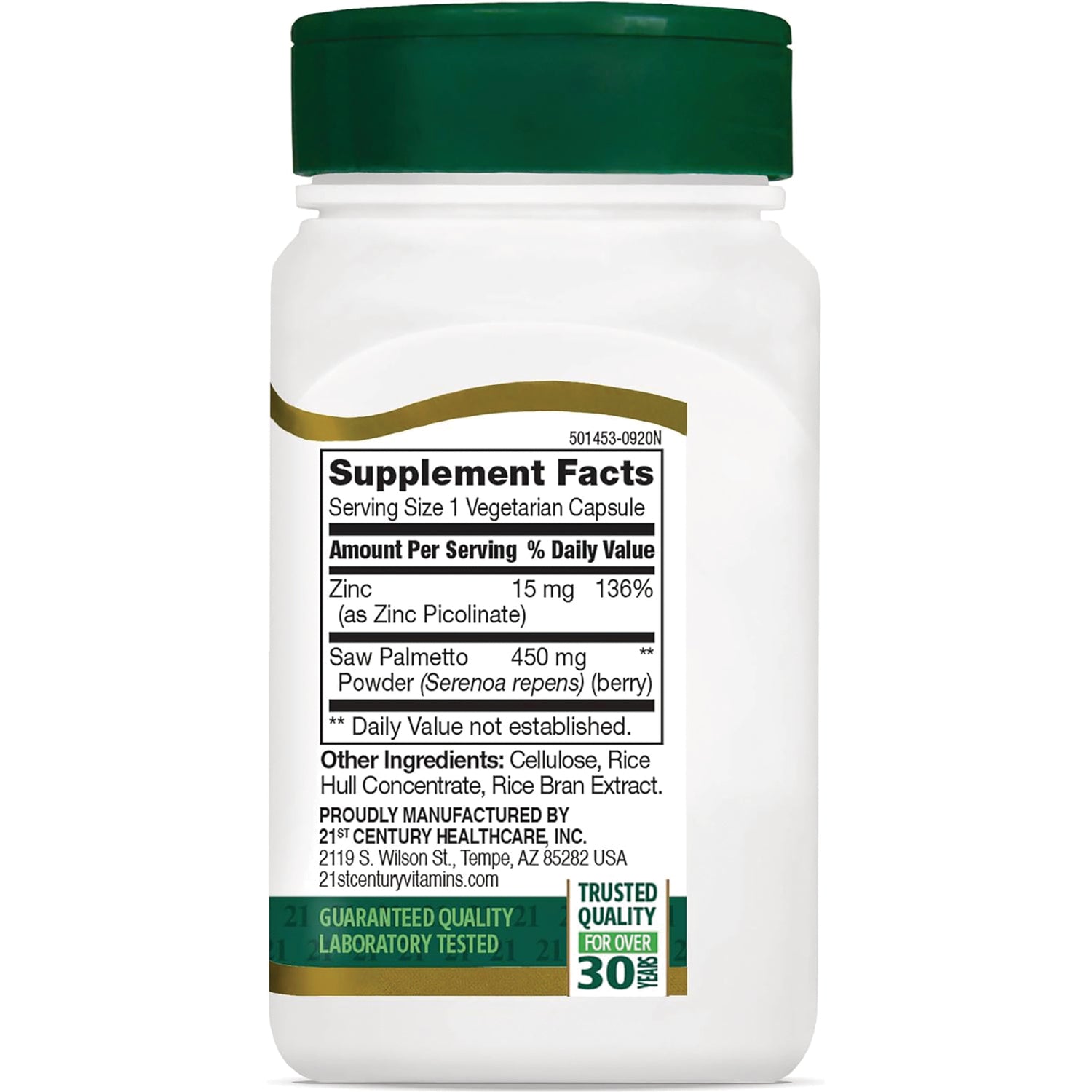 CNT141 | back of white supplement bottle showing Supplement Facts label with serving size 1 vegetarian capsule and ingredient amounts