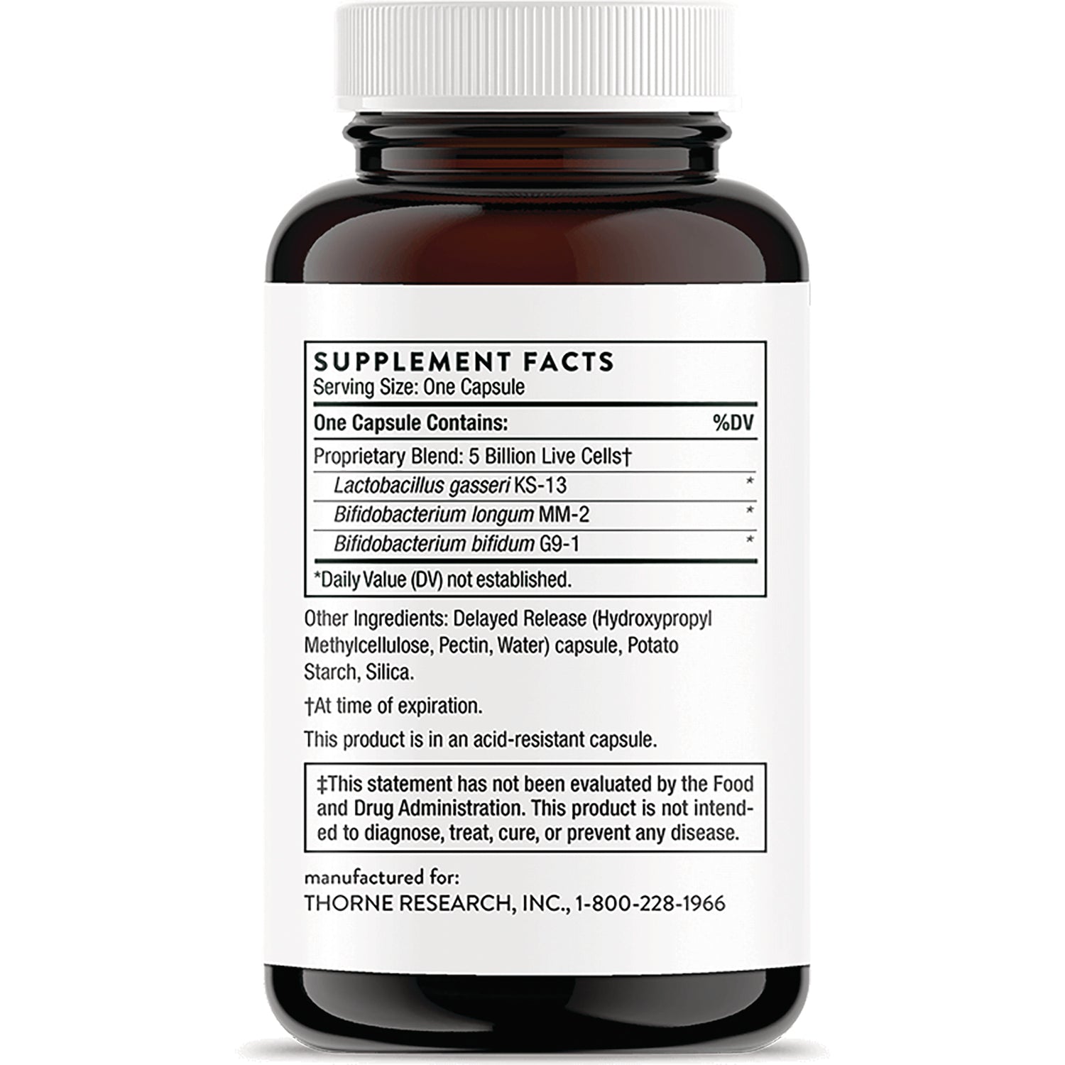 TRN027 | Back label with Supplement Facts for probiotic blend; ingredients and FDA disclaimer visible