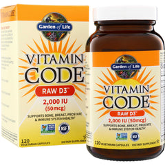 GLF148 | Garden of Life Vitamin Code Raw D3 2,000 IU (50 mcg) dietary supplement, 120 vegetarian capsules