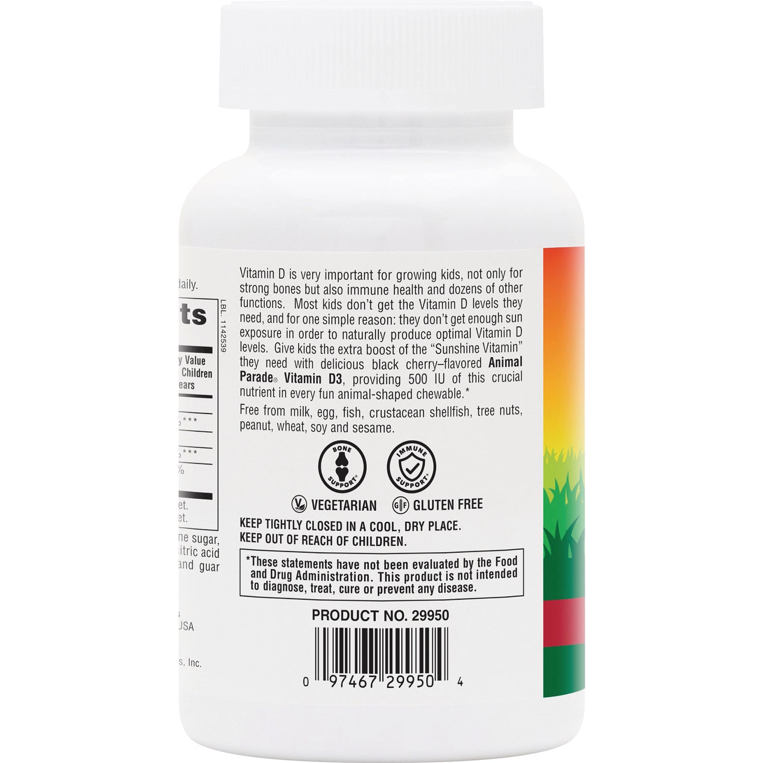 NTP065 | Back label of white supplement bottle with product description, vegetarian and gluten free icons, barcode