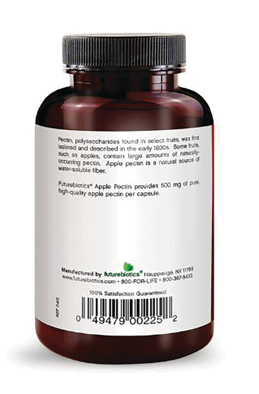 FB056 | Back of amber supplement bottle with white label showing small text and barcode