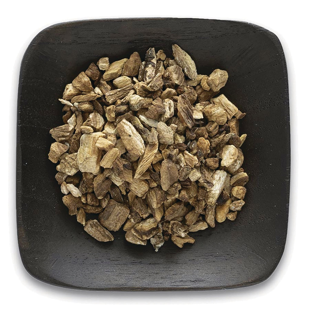 FNP391 | Dried chopped root pieces in a dark square bowl - Thumbnail