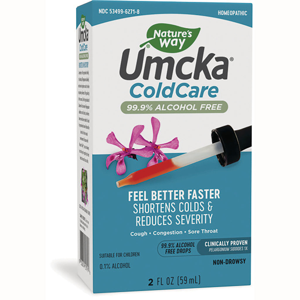 Nature's Way Umcka ColdCare front packaging with dropper image, 2 fl oz (59 mL) and 99.9% alcohol free label - Thumbnail