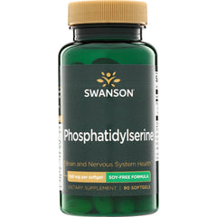 SWU732 | Swanson Phosphatidylserine supplement bottle, 100 mg per softgel, Soy-Free Formula, 90 softgels