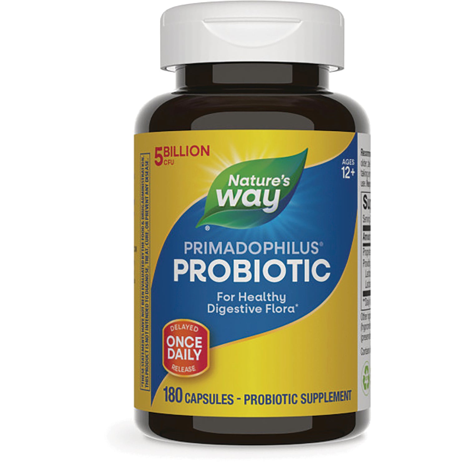 NW055 | Nature's Way Primadophilus probiotic 180 capsules bottle with once daily delayed release label