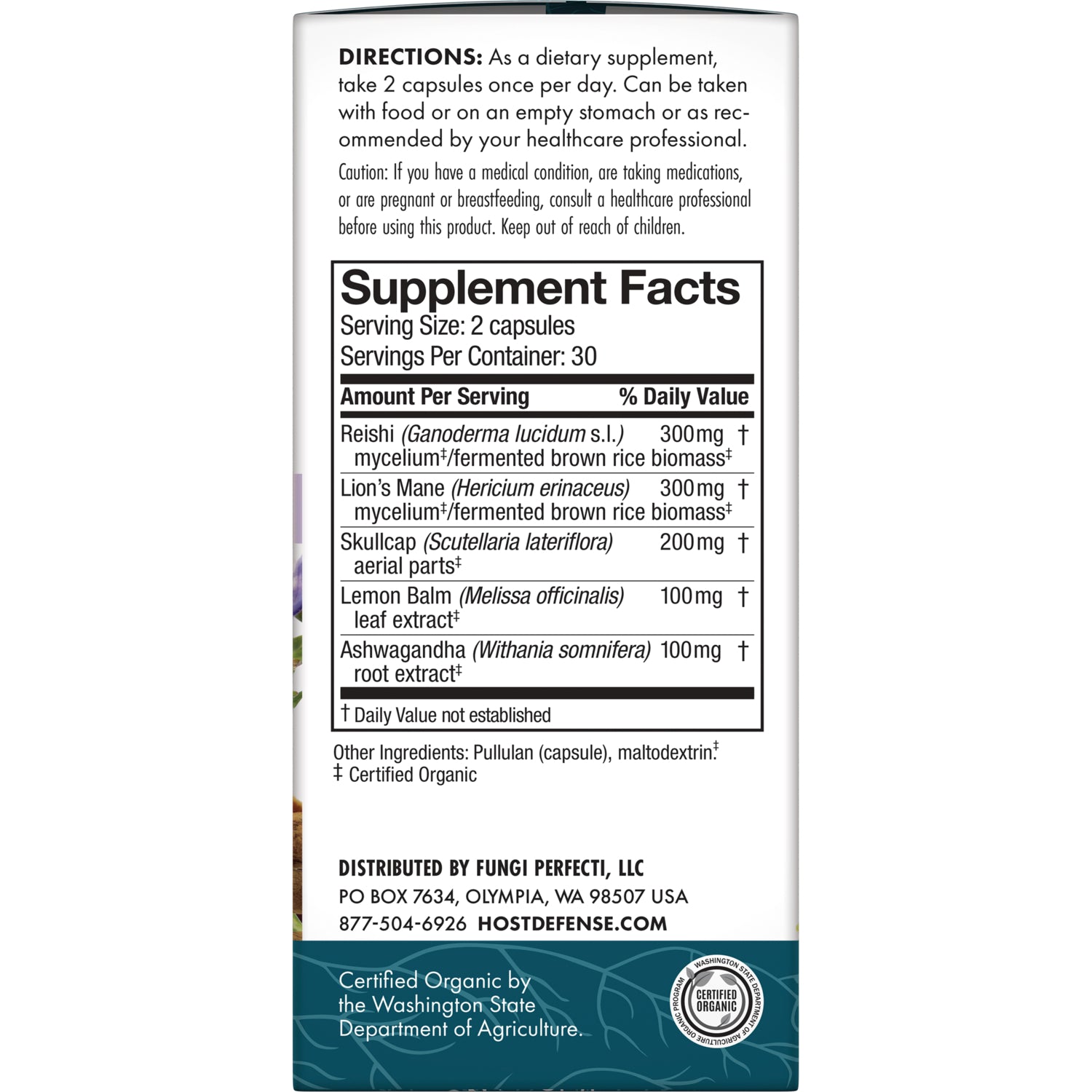 FUN032 | back label showing directions and Supplement Facts panel listing ingredients and serving size 2 capsules