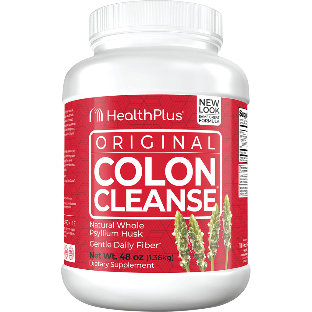 HP009 | HealthPlus Original Colon Cleanse supplement tub with red label reading ORIGINAL COLON CLEANSE, psyllium husk - Thumbnail