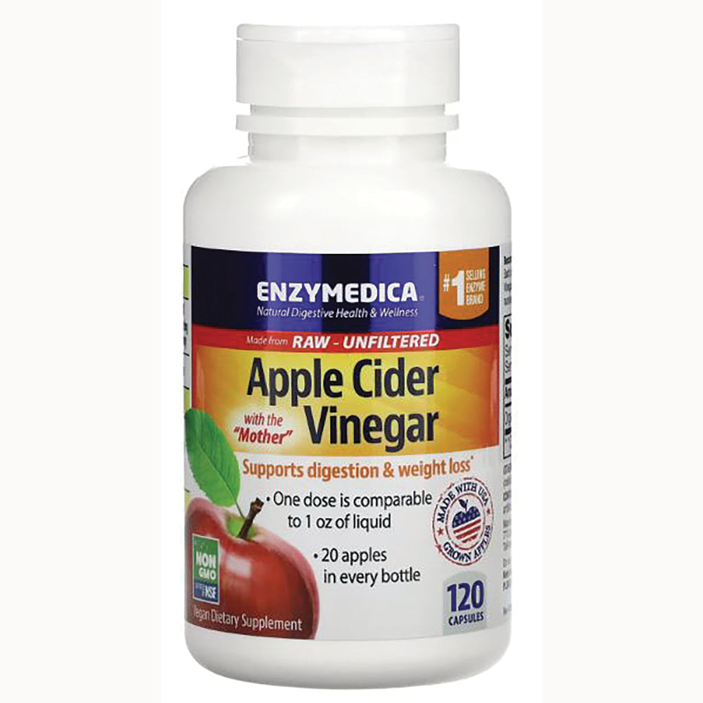 EMD081 | Enzymedica Apple Cider Vinegar supplement bottle front, 120 capsules, supports digestion and weight loss - Thumbnail