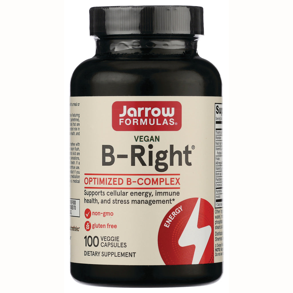 JR009 | Jarrow Formulas Vegan B-Right optimized B-complex supplement bottle label, 100 veggie capsules - Thumbnail