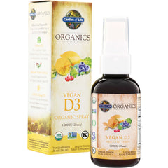 GLF187 | Garden of Life Organics Vegan D3 Organic Spray 1,000 IU (25 mcg), vanilla flavor, 58 mL box and bottle