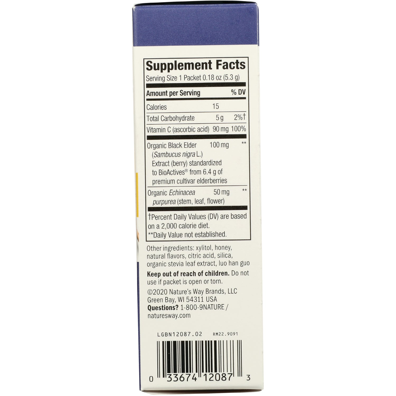 NW986 | Back of supplement box showing Supplement Facts panel, ingredient list and barcode