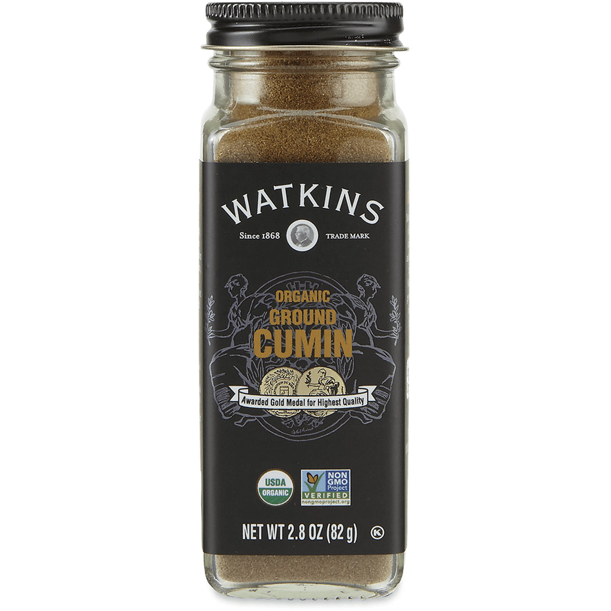 WTK006 | Watkins Organic Ground Cumin spice jar, 2.8 oz, USDA Organic, Non-GMO Project Verified front label