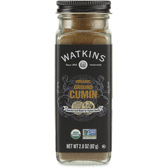 WTK006 | Watkins Organic Ground Cumin spice jar, 2.8 oz, USDA Organic, Non-GMO Project Verified front label