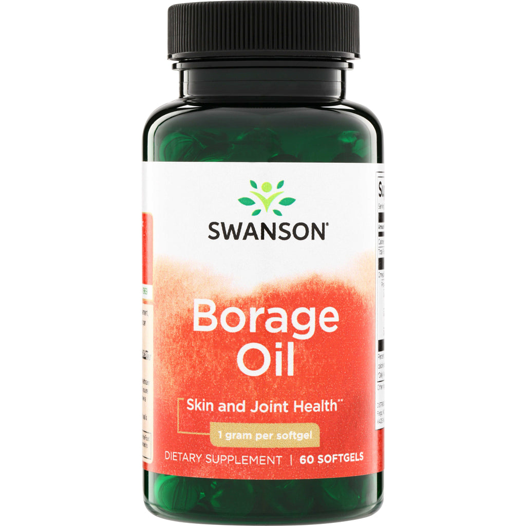 SWE011 | Swanson Borage Oil supplement bottle, Skin and Joint Health, 1 gram per softgel, 60 softgels - Thumbnail