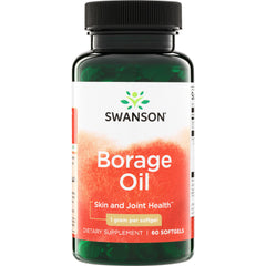 SWE011 | Swanson Borage Oil supplement bottle, Skin and Joint Health, 1 gram per softgel, 60 softgels