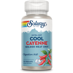 SLR304 | Solaray Extra Hot Cool Cayenne 100,000 Heat Unit digestion aid, 90 vegcaps dietary supplement bottle