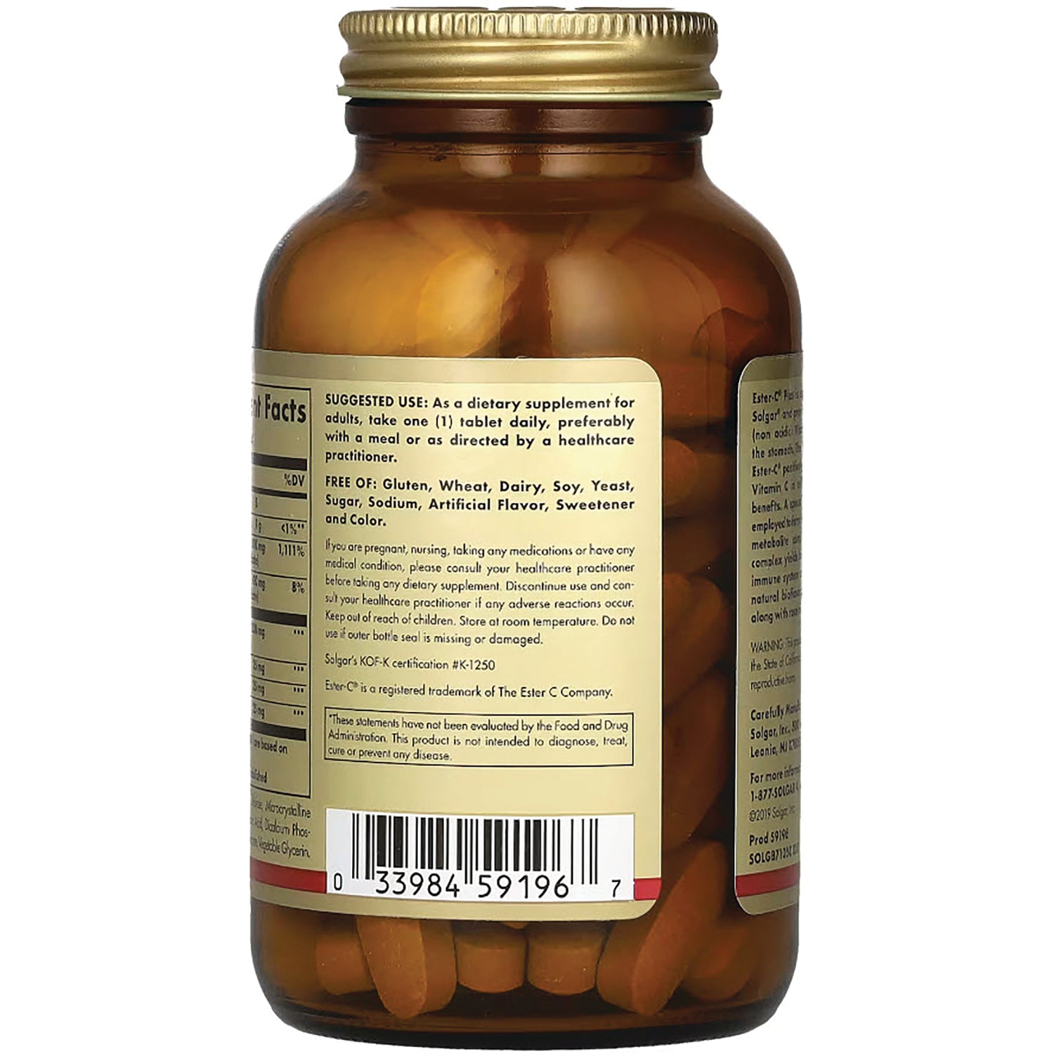 SLG360 | amber supplement bottle back showing suggested use, ingredient panel and barcode