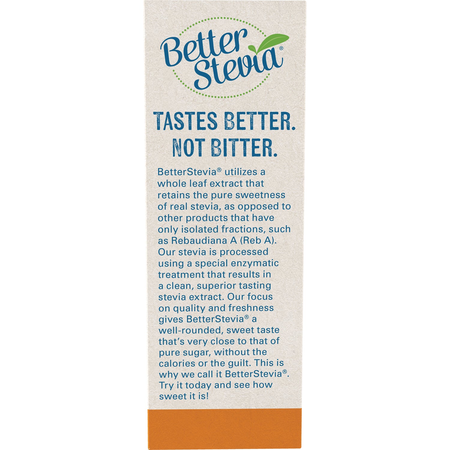 NWF094 | BetterStevia back panel showing TASTES BETTER NOT BITTER heading and product description