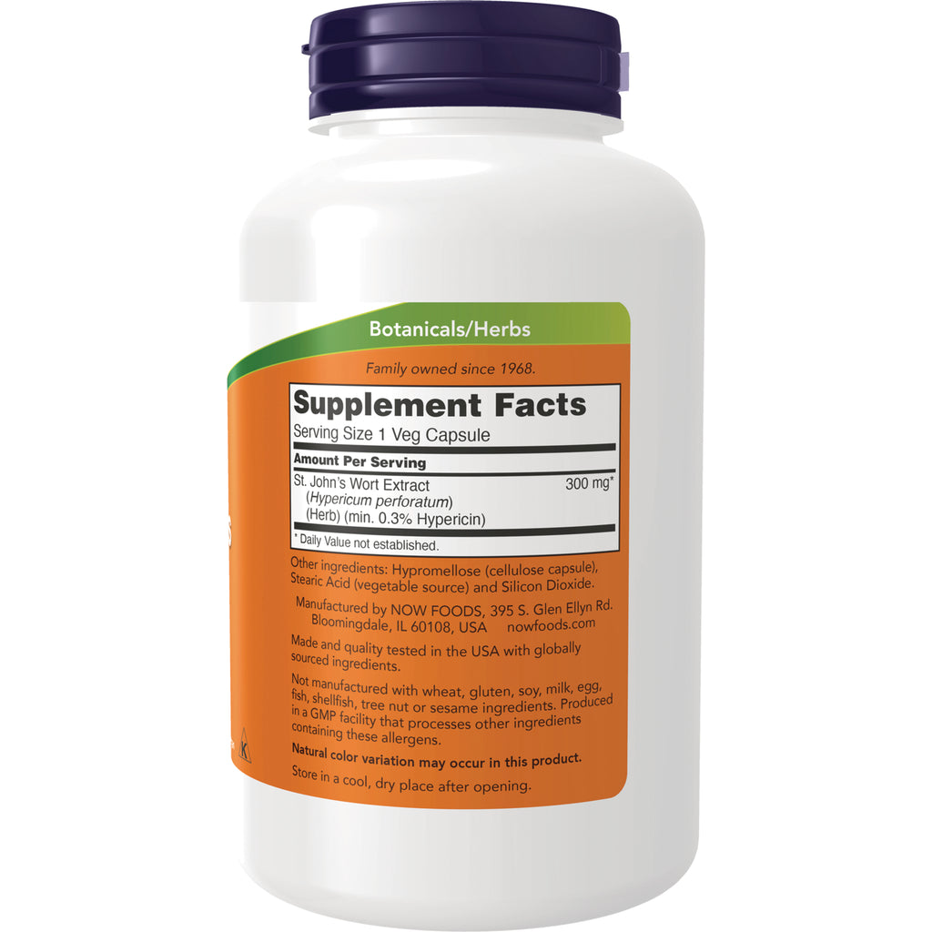 NWF711 | Back label showing Supplement Facts, St. John's Wort 300 mg and ingredients on white supplement bottle - Thumbnail