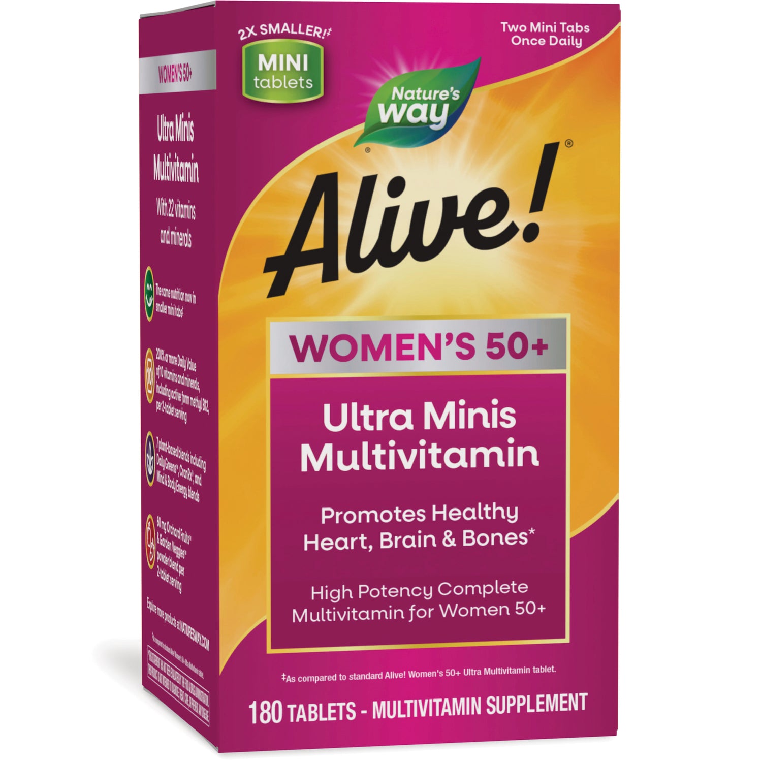 NW1077 | Nature's Way Alive! Women's 50+ Ultra Minis Multivitamin box, 180 tablets