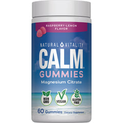 NVT063 | Natural Vitality CALM gummies raspberry-lemon magnesium supplement bottle, 60 gummies