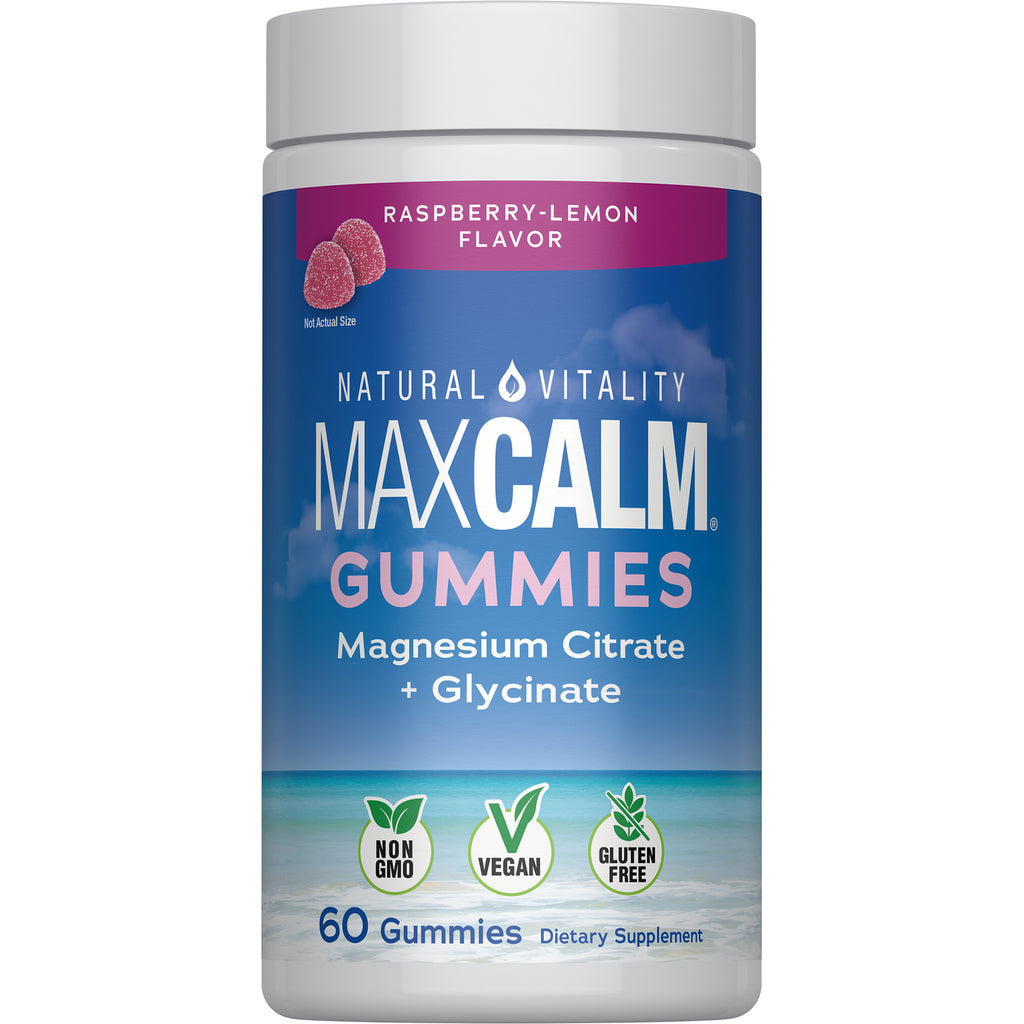 NVT063 | Natural Vitality CALM gummies raspberry-lemon magnesium supplement bottle, 60 gummies - Thumbnail