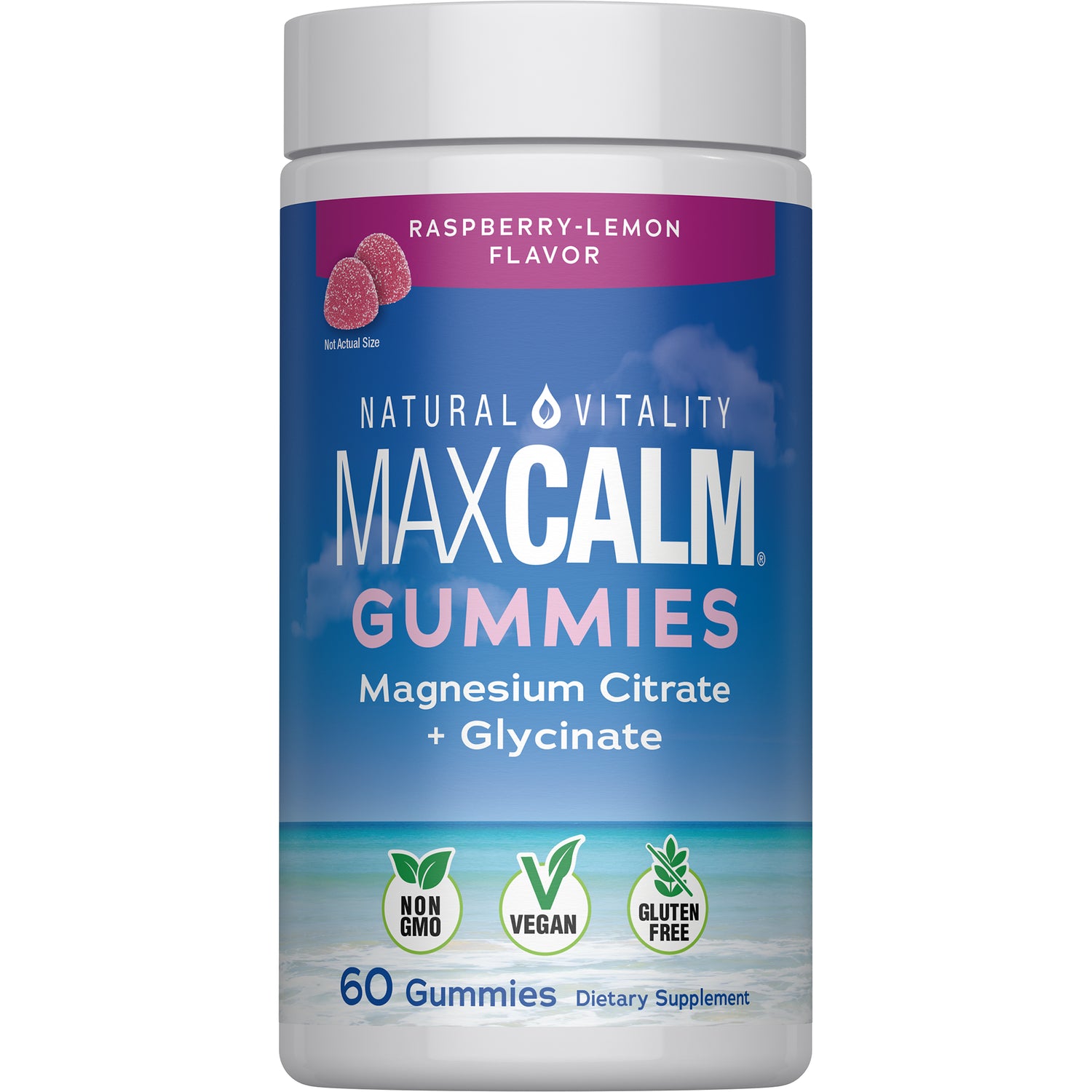 NVT063 | Natural Vitality CALM gummies raspberry-lemon magnesium supplement bottle, 60 gummies