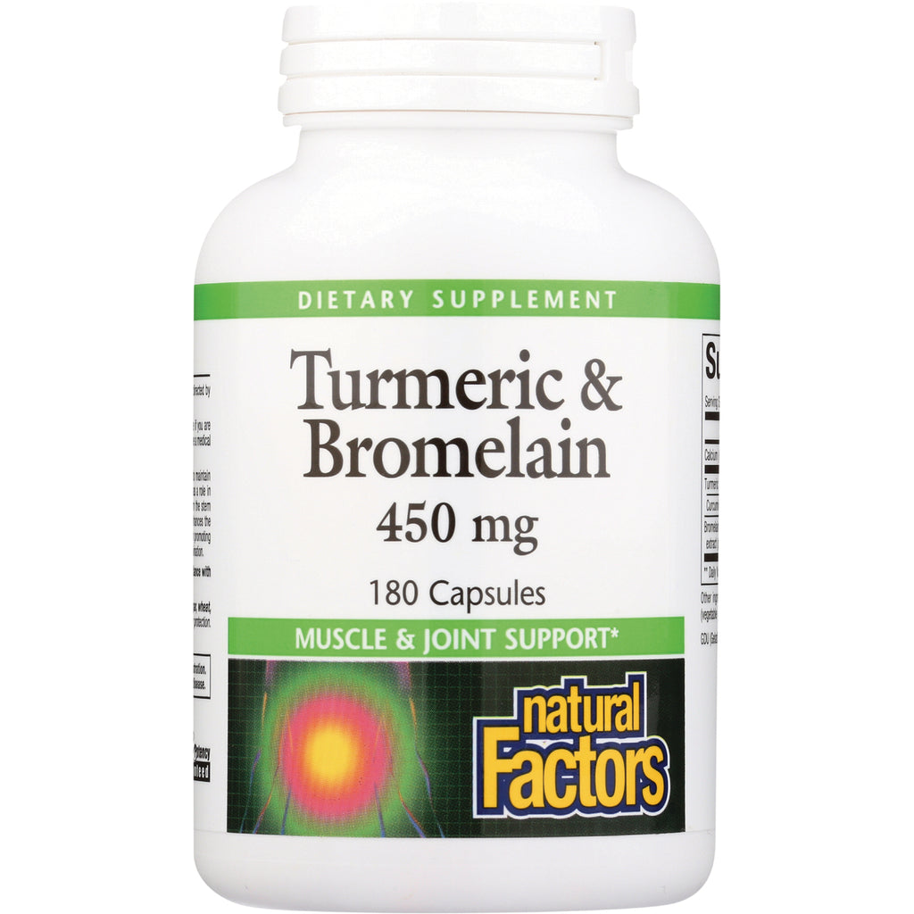 NFC087 | Turmeric & Bromelain 450 mg 180 Capsules white supplement bottle labeled natural Factors muscle & joint support - Thumbnail