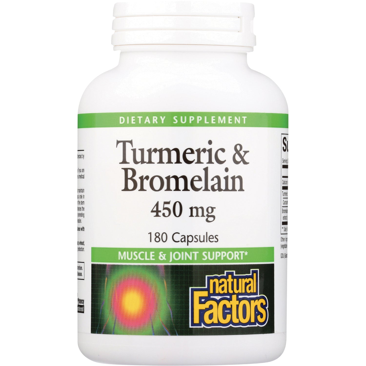 NFC087 | Turmeric & Bromelain 450 mg 180 Capsules white supplement bottle labeled natural Factors muscle & joint support
