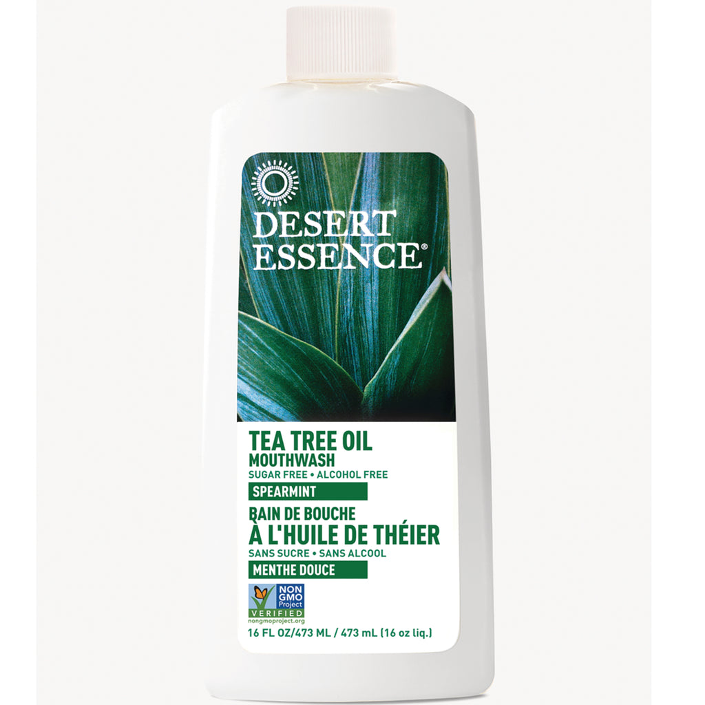 DST028 | Desert Essence tea tree oil mouthwash spearmint front bottle label 16 fl oz - Thumbnail